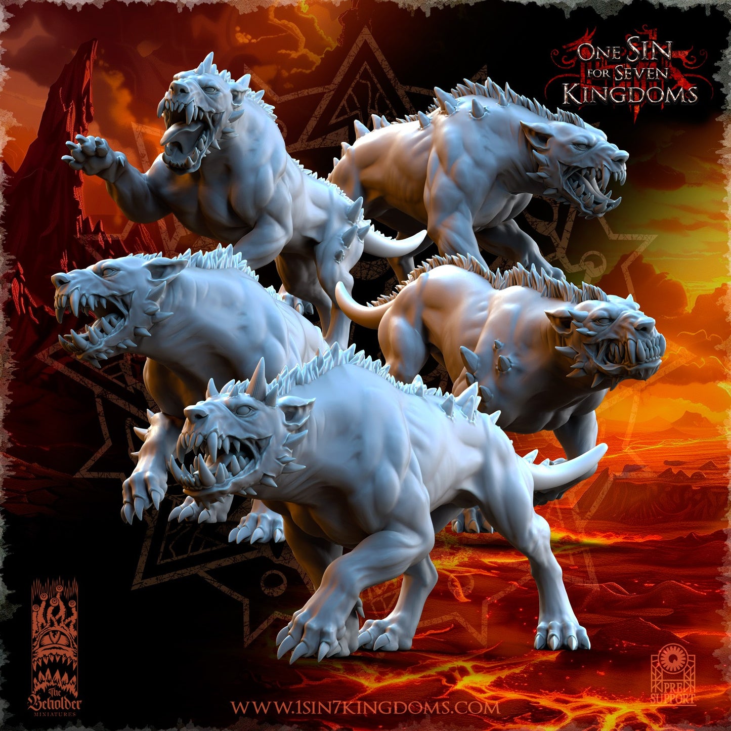 Miniatura Perros del Infierno Reinos del Caos resina 32mm sin pintar - Drakholm