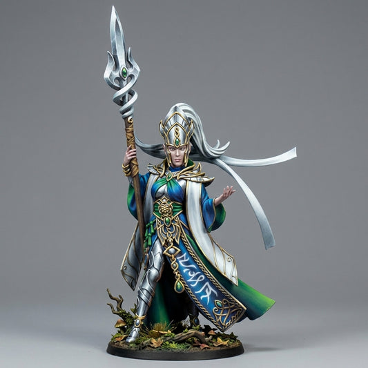 Miniatura Sephirya Reina de las Ciénagas de Plata Altos Elfos resina 32mm sin pintar - Drakholm