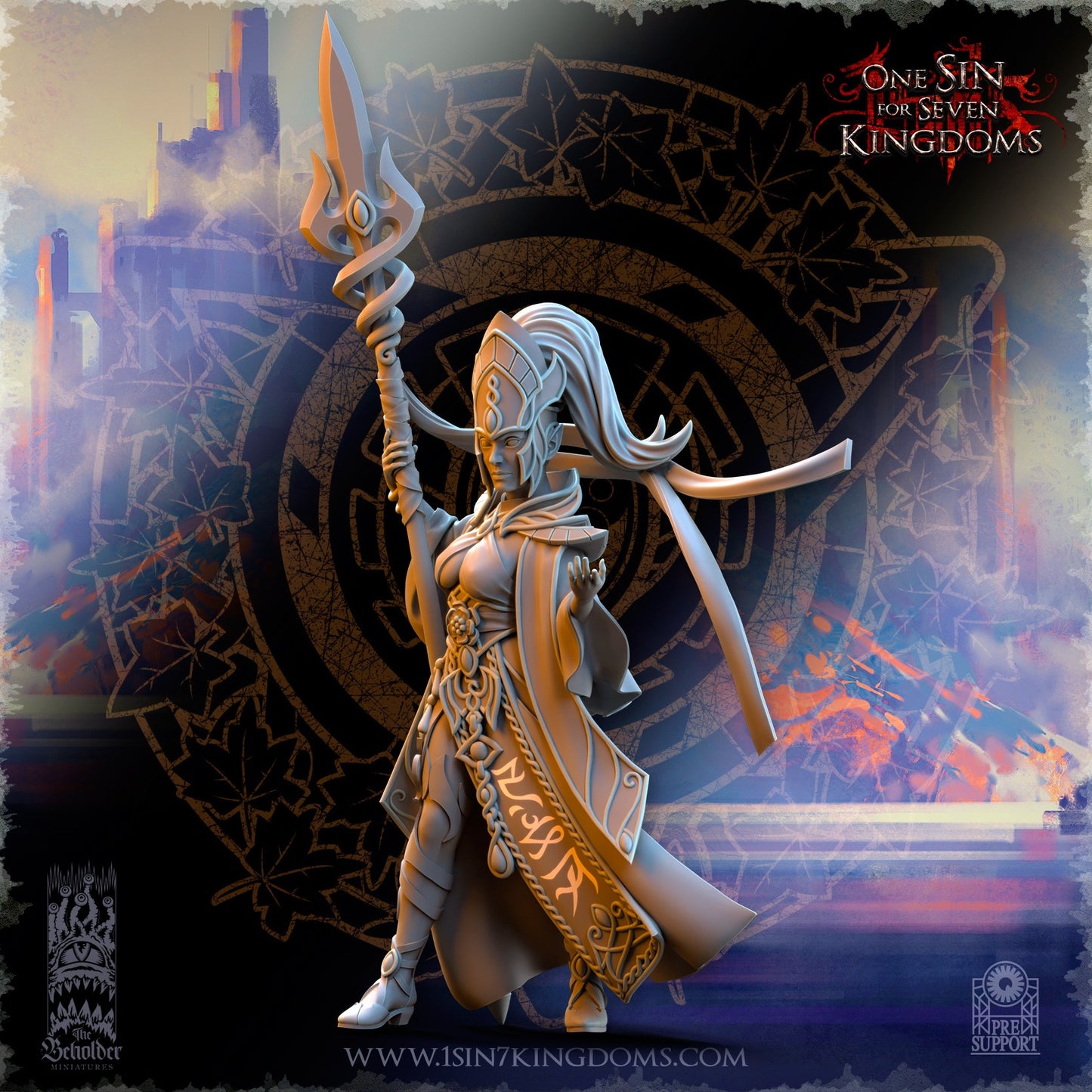 Miniatura Sephirya Reina de las Ciénagas de Plata Altos Elfos resina 32mm sin pintar - Drakholm