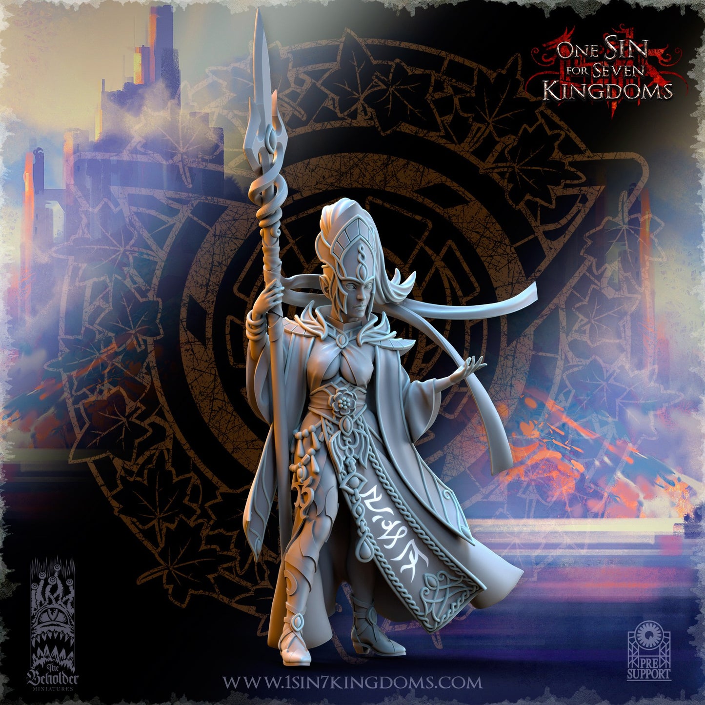 Miniatura Sephirya Reina de las Ciénagas de Plata Altos Elfos resina 32mm sin pintar - Drakholm