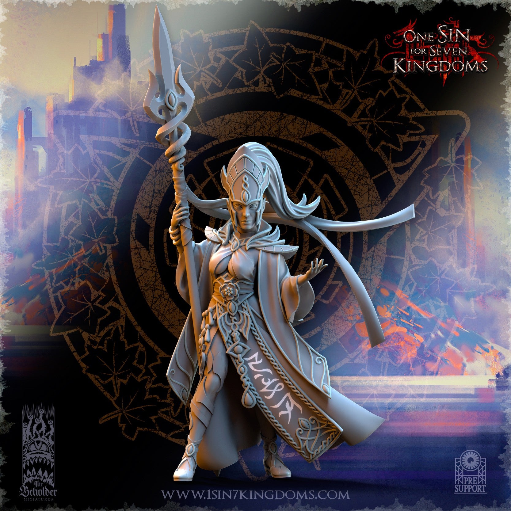 Miniatura Sephirya Reina de las Ciénagas de Plata Altos Elfos resina 32mm sin pintar - Drakholm