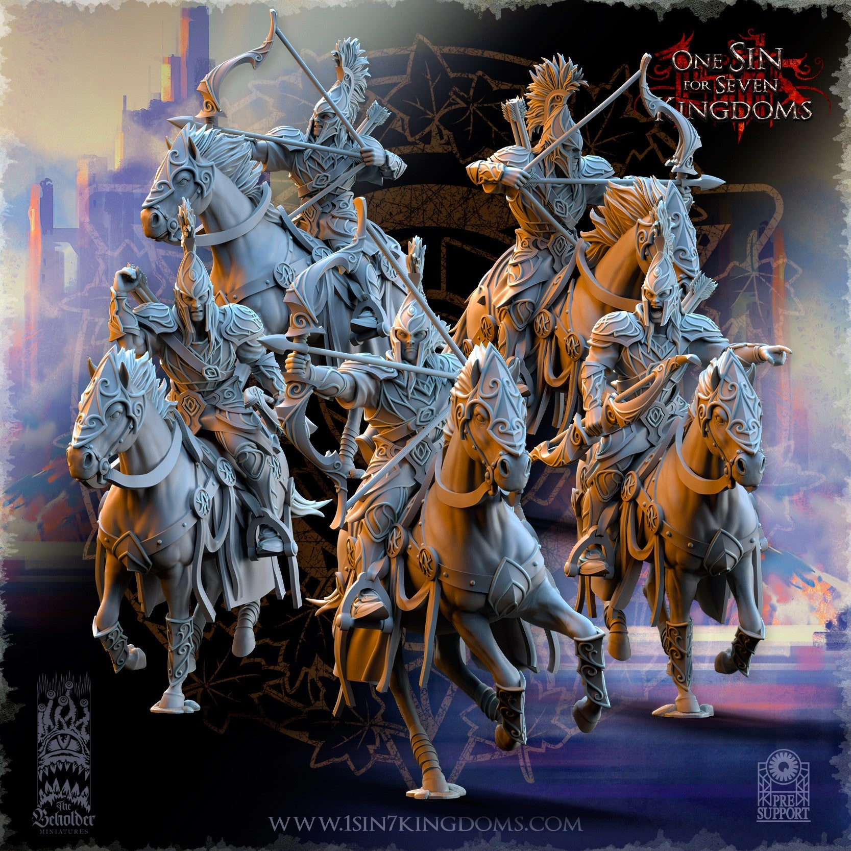 Miniatura Caballería arquera de Plataluna Altos Elfos resina 32mm sin pintar - Drakholm