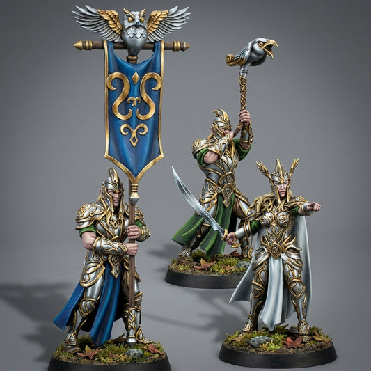 Miniatura Grupo de mando general Altos Elfos resina 32mm sin pintar - Drakholm