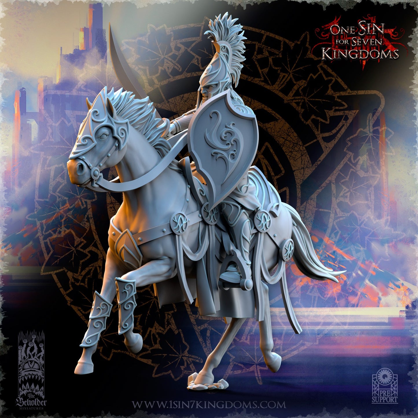 Miniatura Caballería ligera de plata Altos Elfos resina 32mm sin pintar - Drakholm