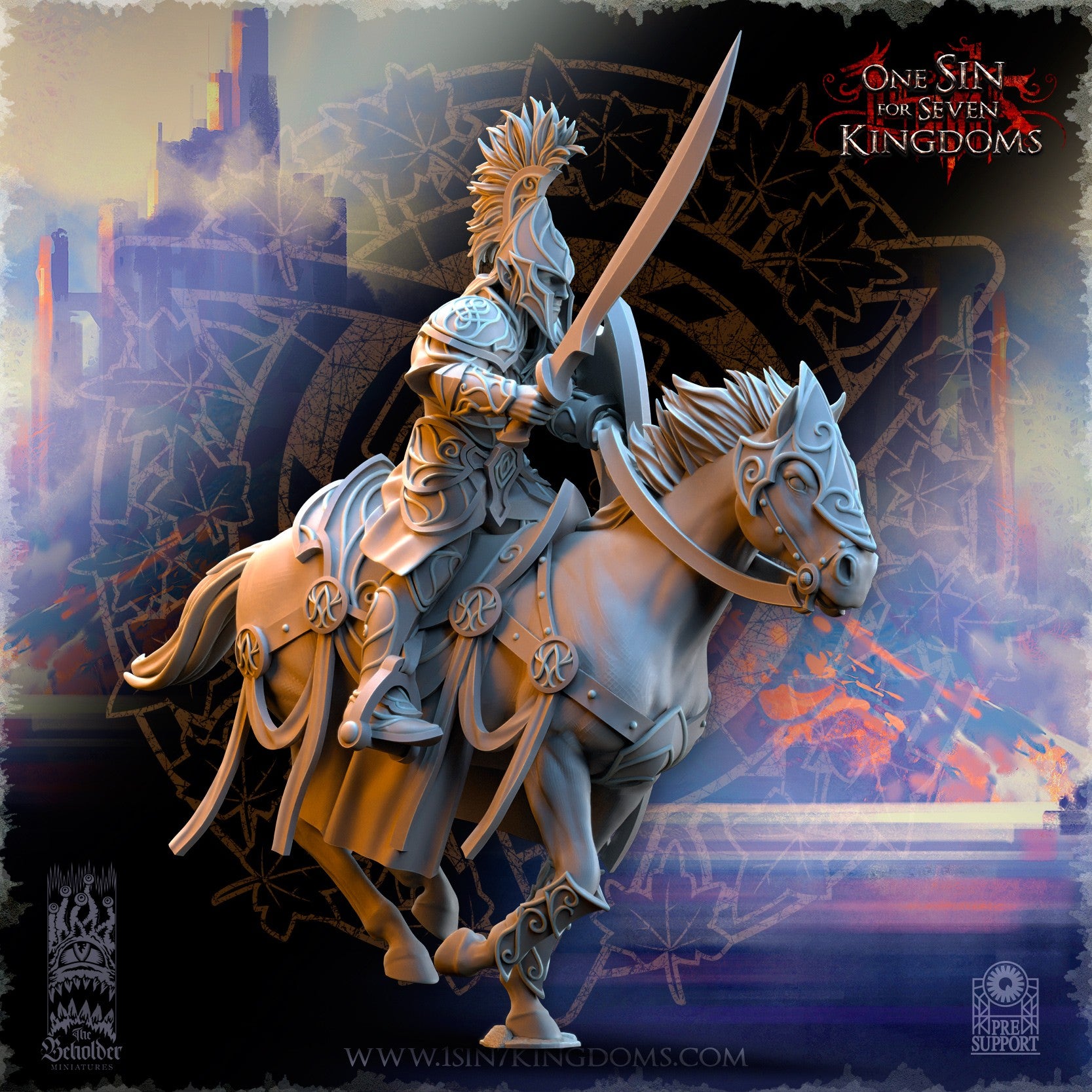 Miniatura Caballería ligera de plata Altos Elfos resina 32mm sin pintar - Drakholm