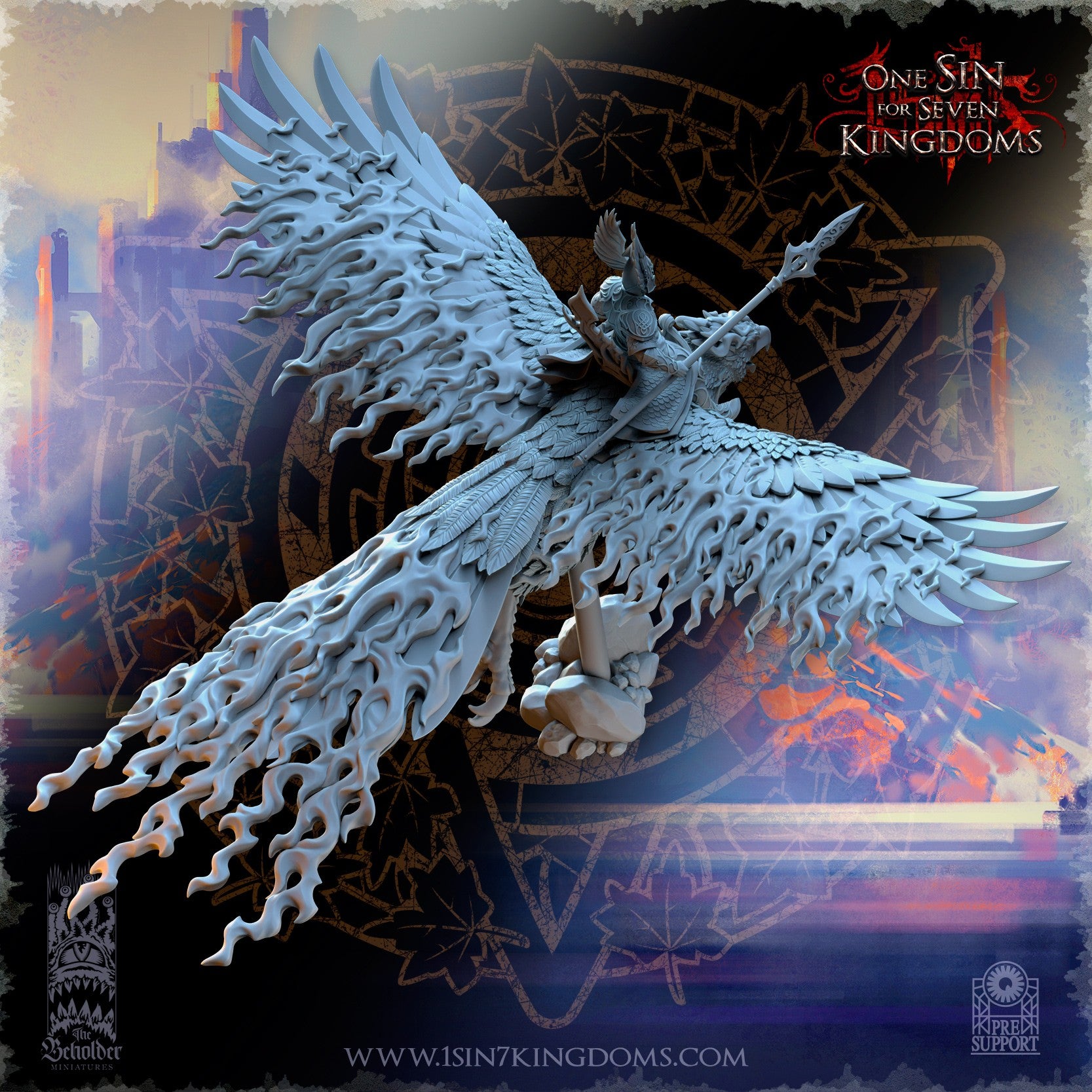 Miniatura Señor del pájaro ardiente sobre fénix Altos Elfos resina 32mm sin pintar - Drakholm