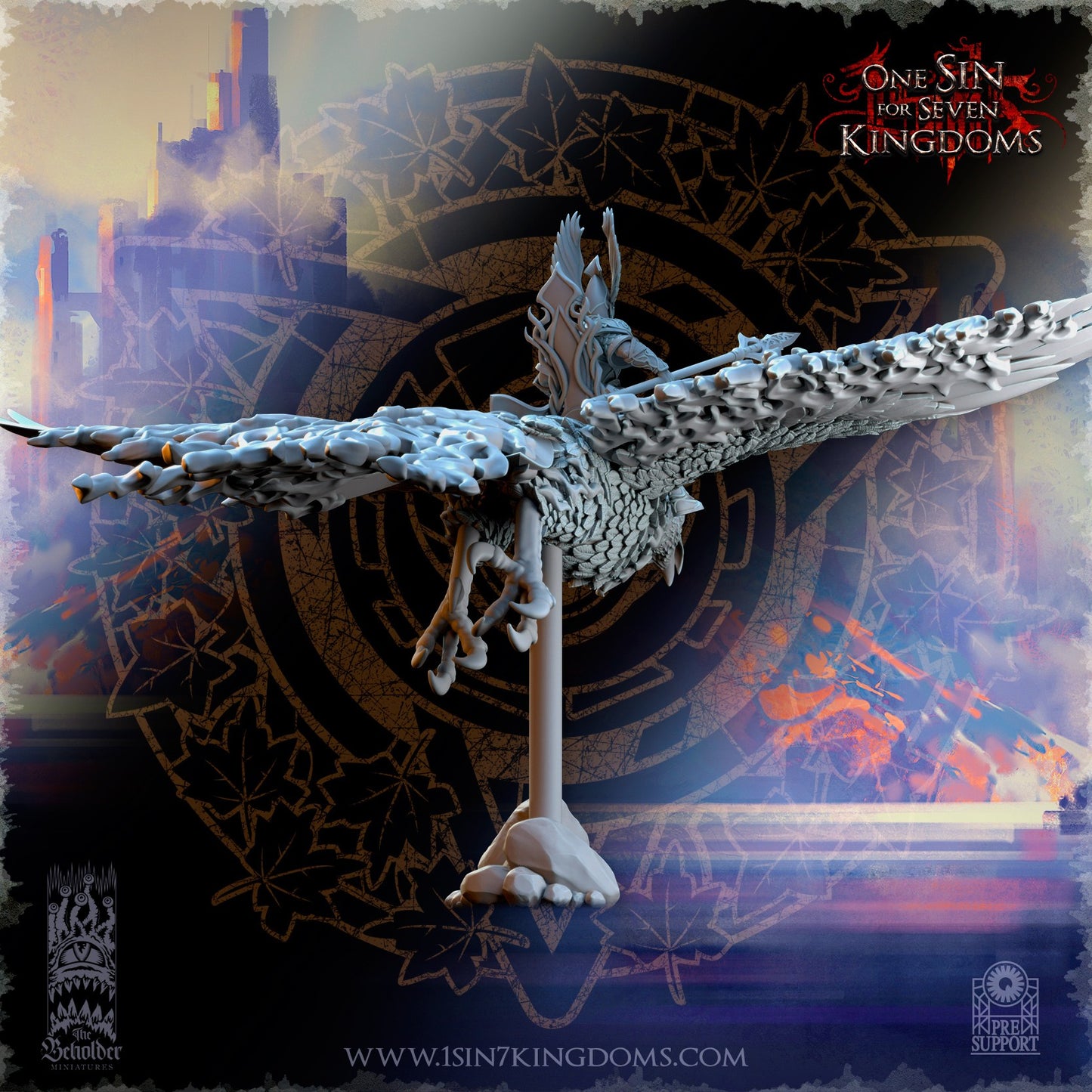 Miniatura Señor del pájaro ardiente sobre fénix Altos Elfos resina 32mm sin pintar - Drakholm