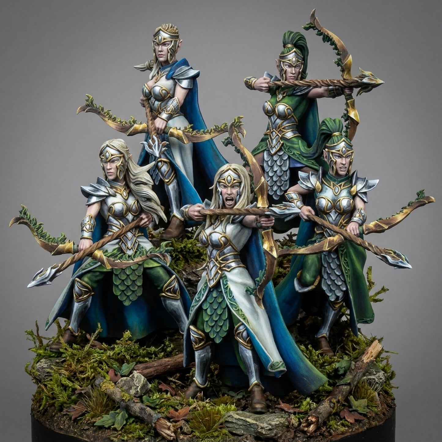 Miniatura Hermandad arquera de Plataluna Altos Elfos resina 32mm sin pintar - Drakholm