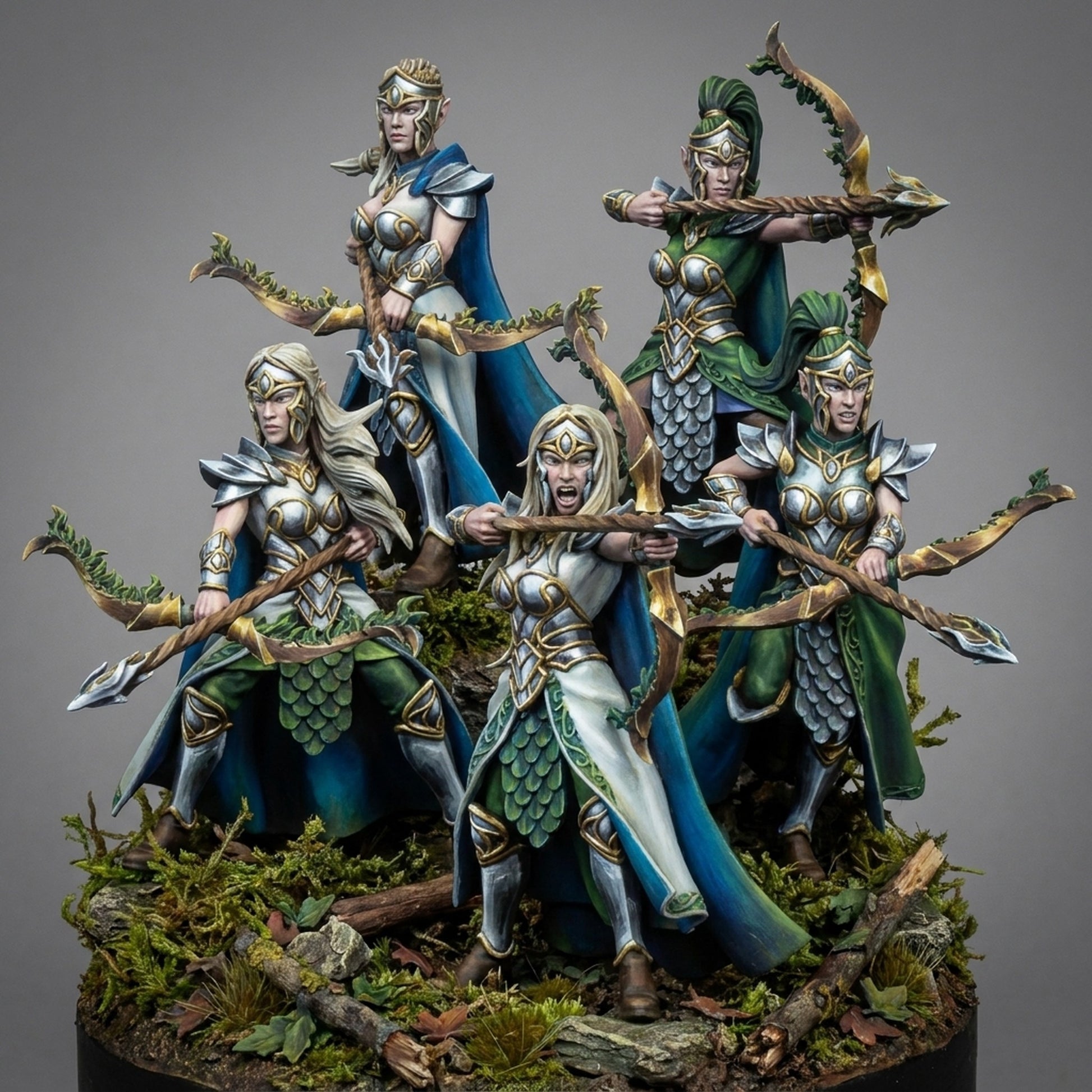 Miniatura Hermandad arquera de Plataluna Altos Elfos resina 32mm sin pintar - Drakholm