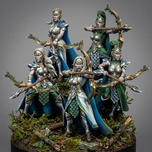 Miniatura Hermandad arquera de Plataluna Altos Elfos resina 32mm sin pintar - Drakholm