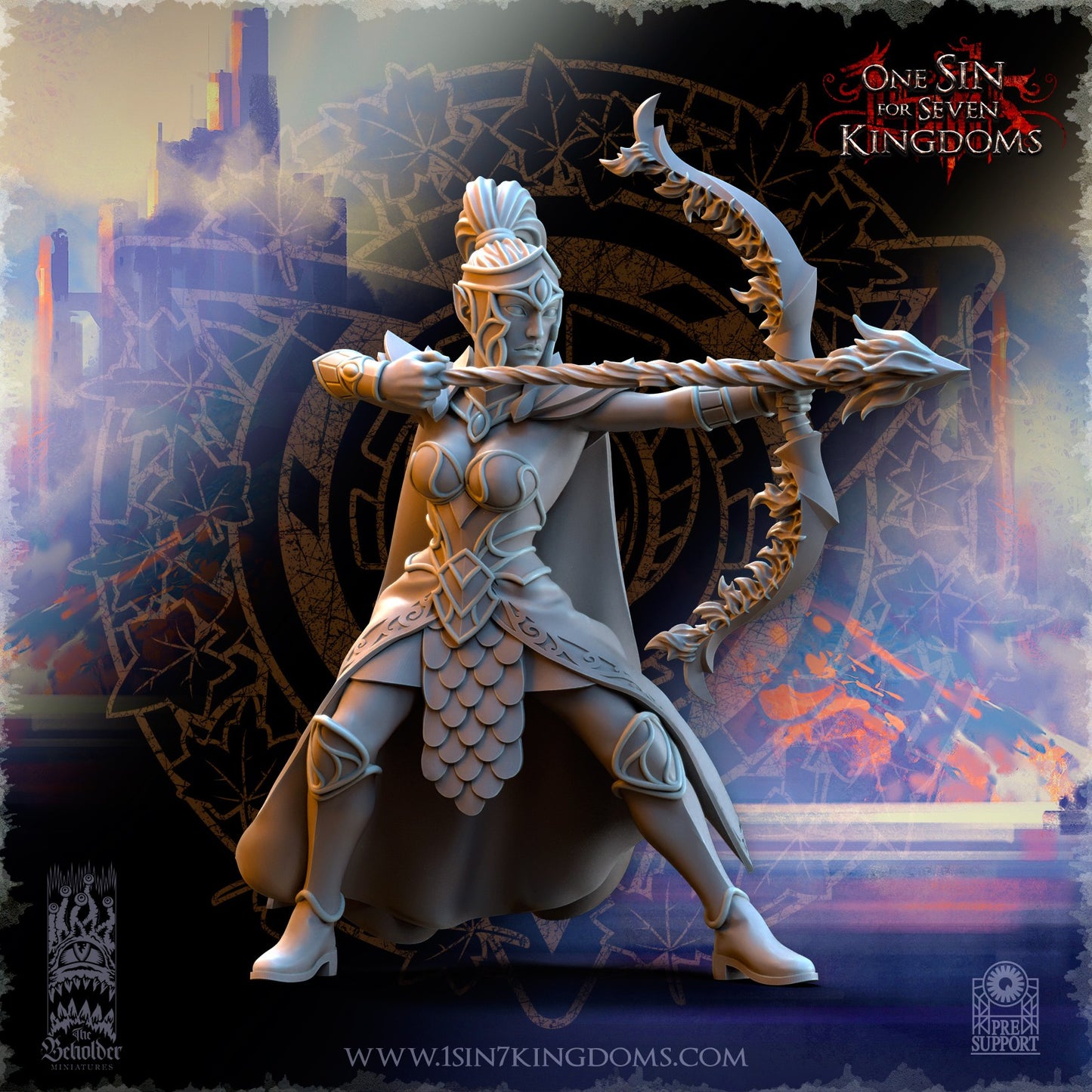 Miniatura Hermandad arquera de Plataluna Altos Elfos resina 32mm sin pintar - Drakholm