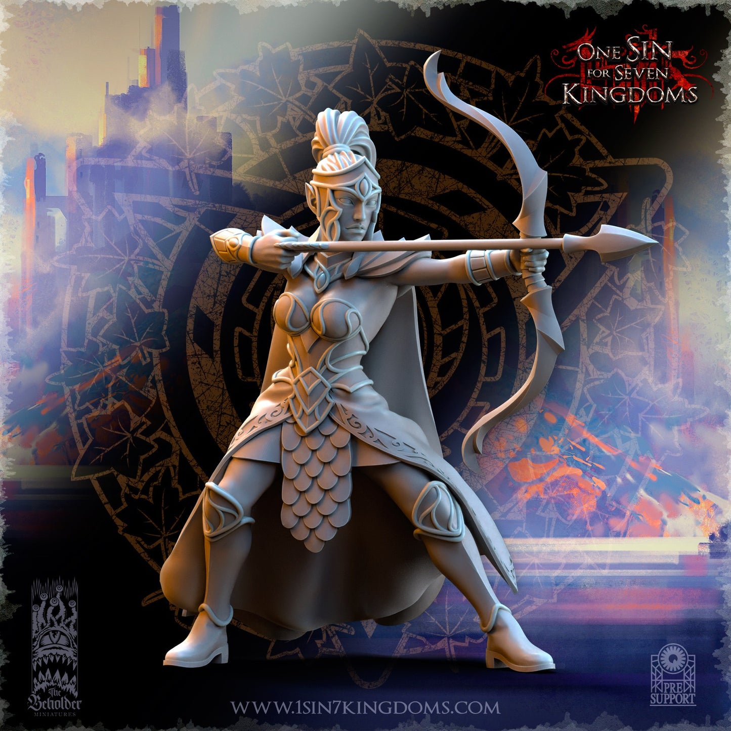Miniatura Hermandad arquera de Plataluna Altos Elfos resina 32mm sin pintar - Drakholm