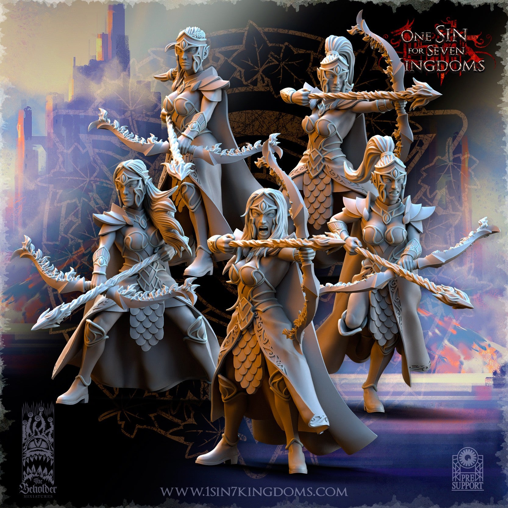 Miniatura Hermandad arquera de Plataluna Altos Elfos resina 32mm sin pintar - Drakholm