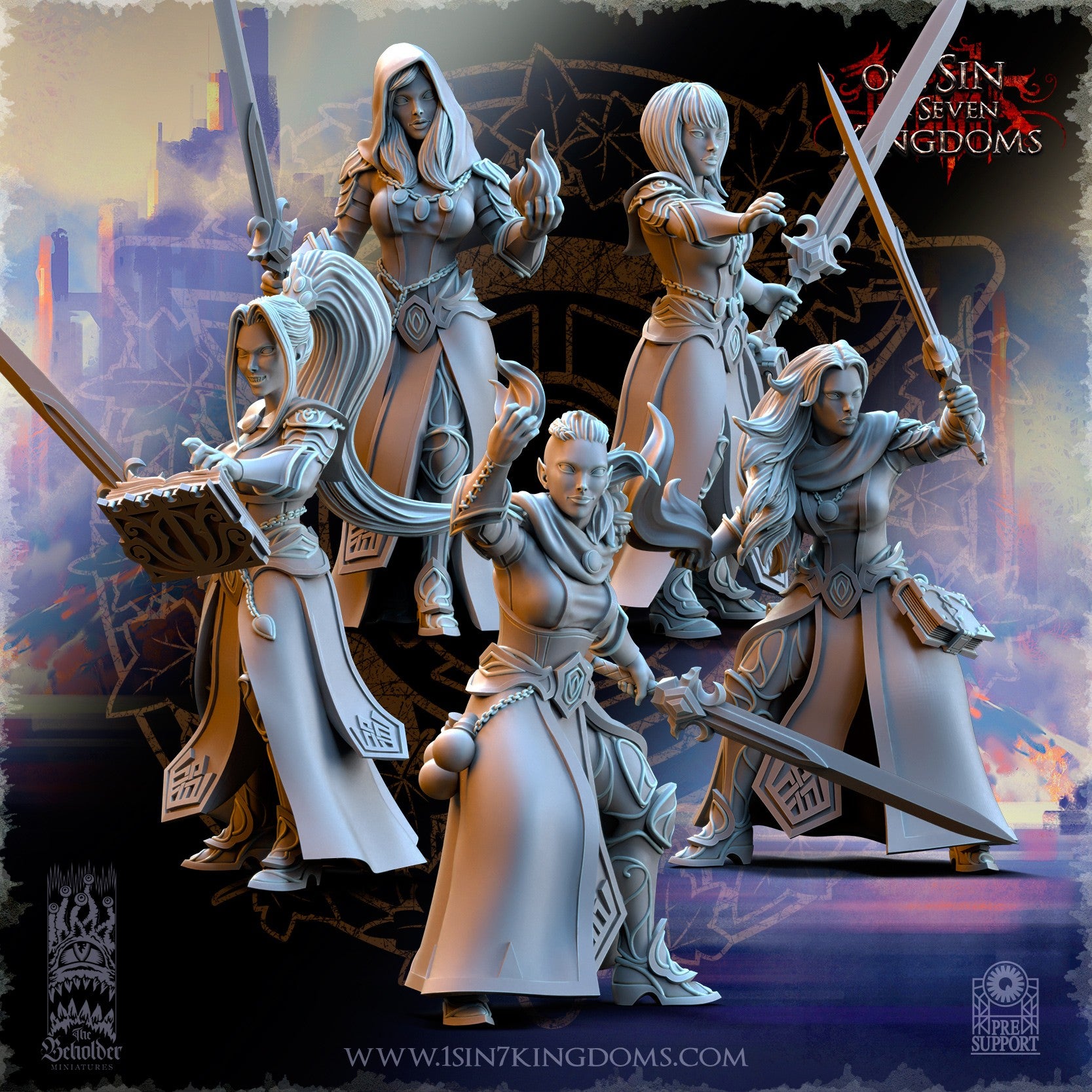 Miniatura Hechiceras del círculo interior Altos Elfos resina 32mm sin pintar - Drakholm