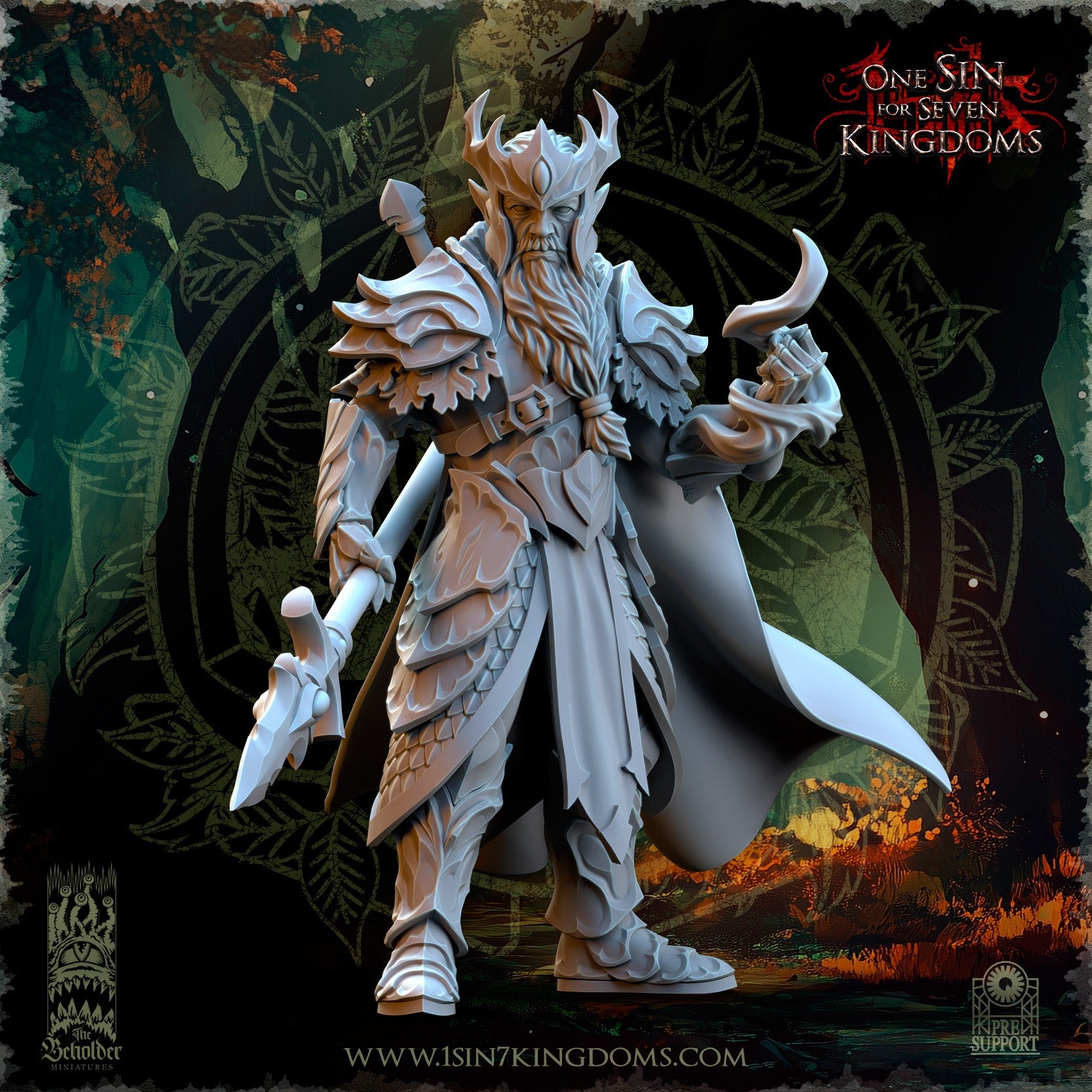 Miniatura Thalenar, Rey Perenne Elfos Silvanos resina 32mm sin pintar - Drakholm