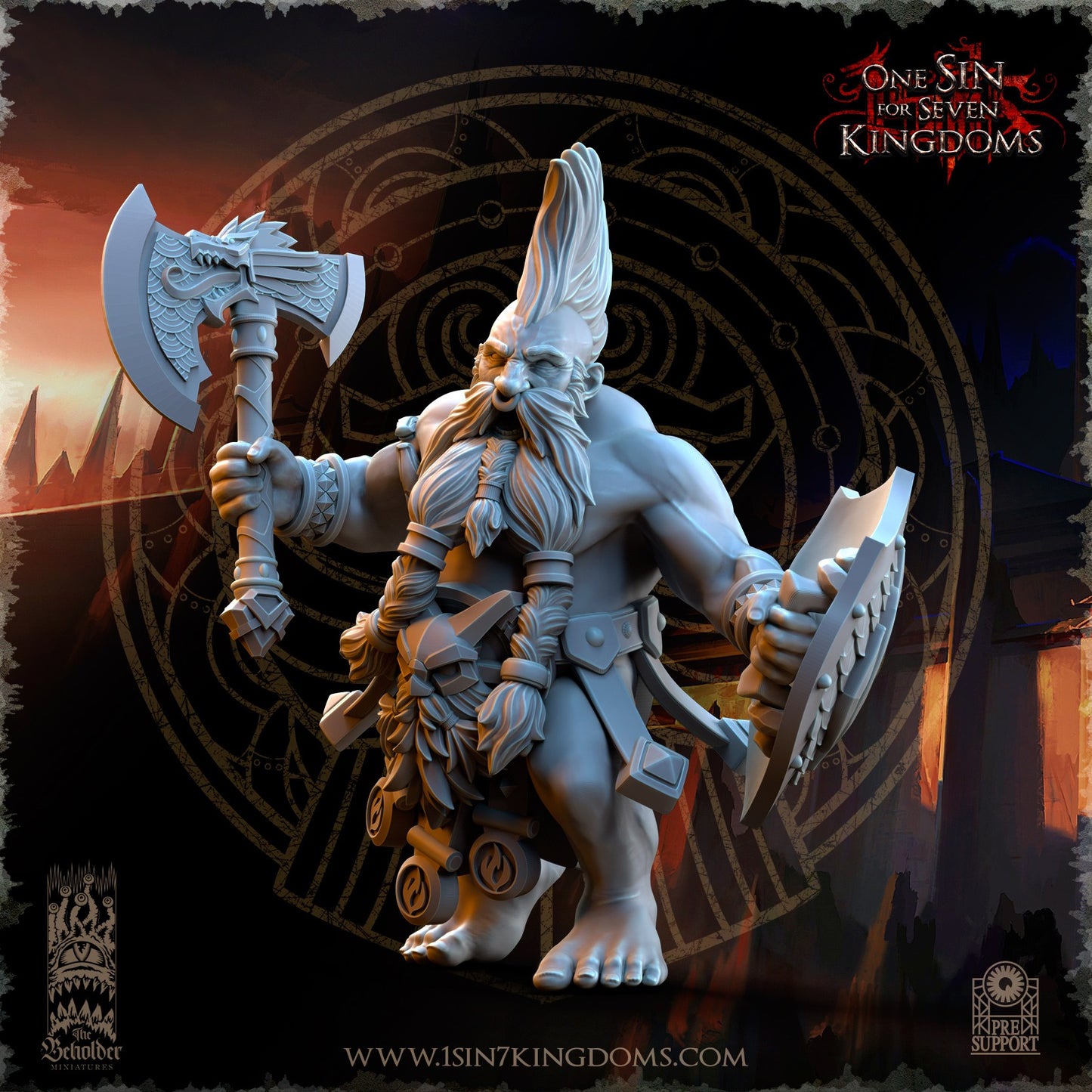 Miniatura Tharin Barba de Fuego Enanos resina 32mm sin pintar - Drakholm