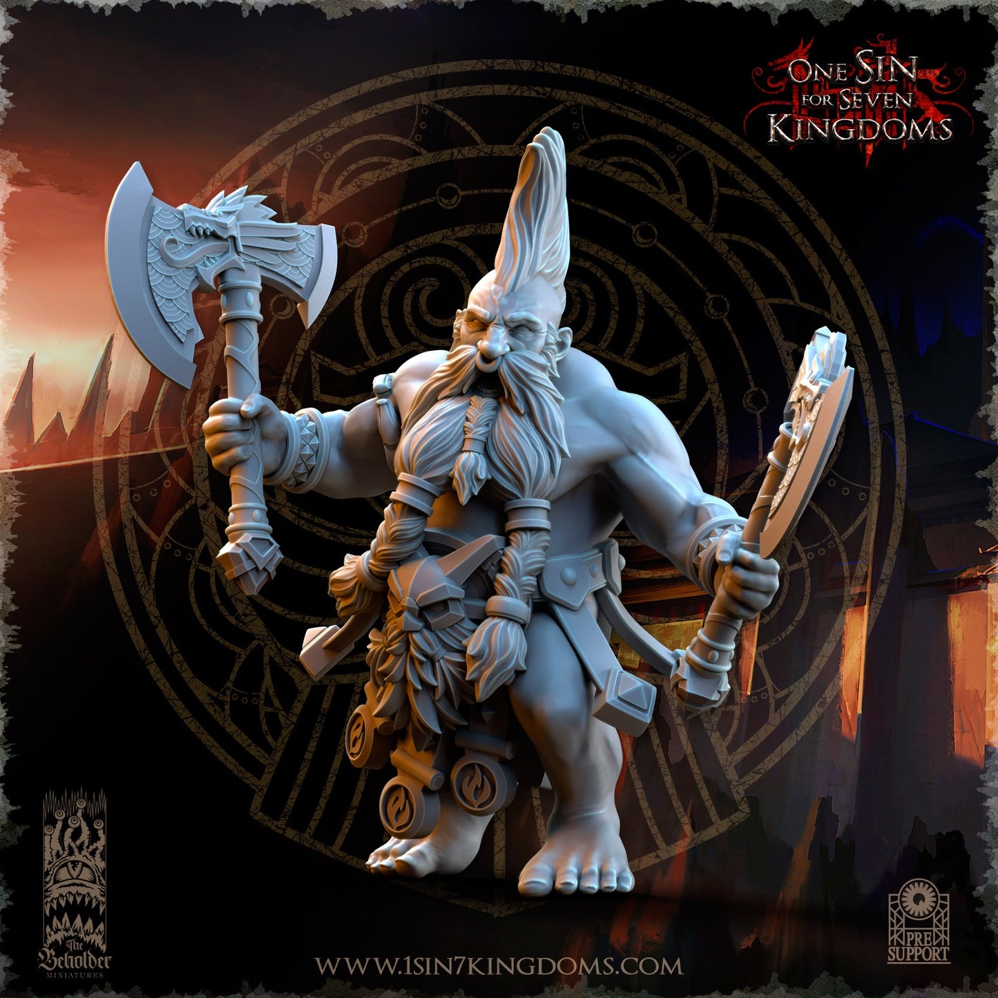Miniatura Tharin Barba de Fuego Enanos resina 32mm sin pintar - Drakholm
