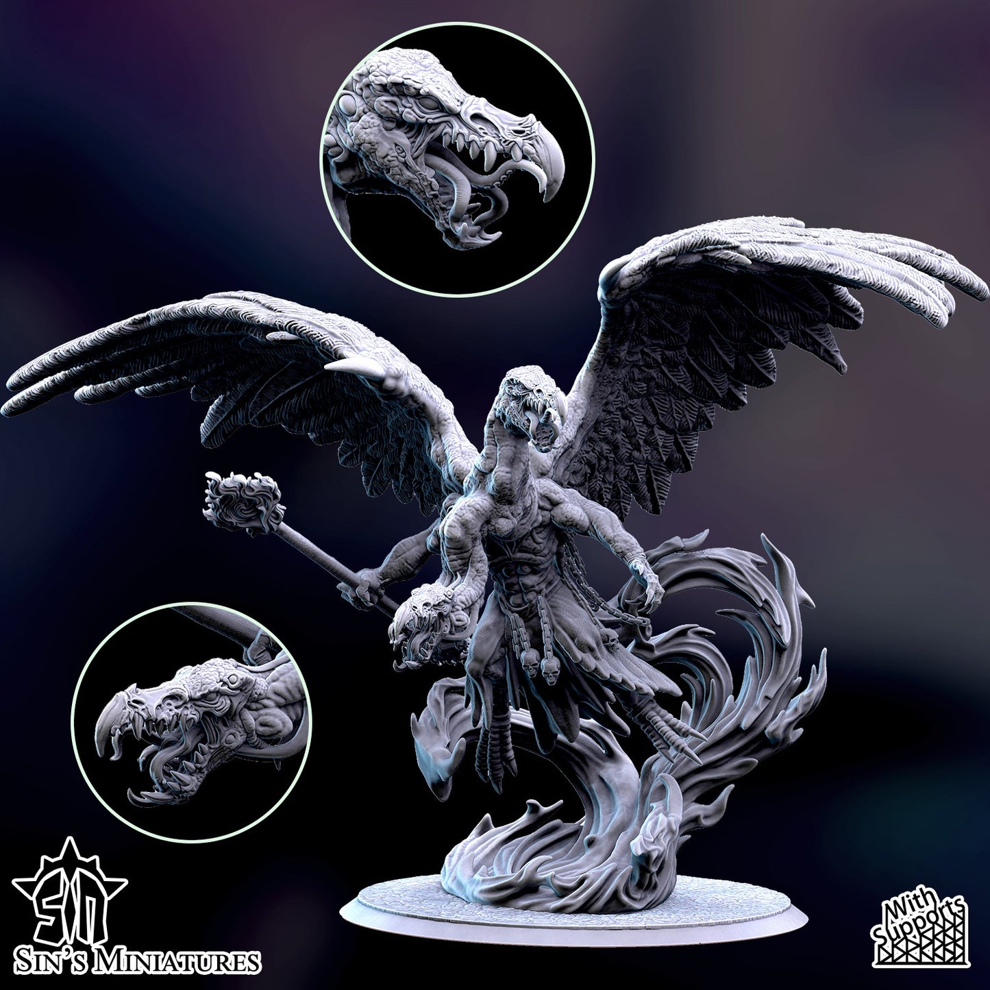 Miniatura Gran Demonio Bicéfalo del Cambio Reinos del Caos resina 32mm sin pintar - Drakholm