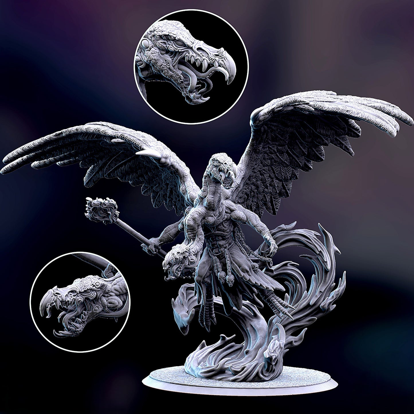 Miniatura Gran Demonio Bicéfalo del Cambio Reinos del Caos resina 32mm sin pintar - Drakholm
