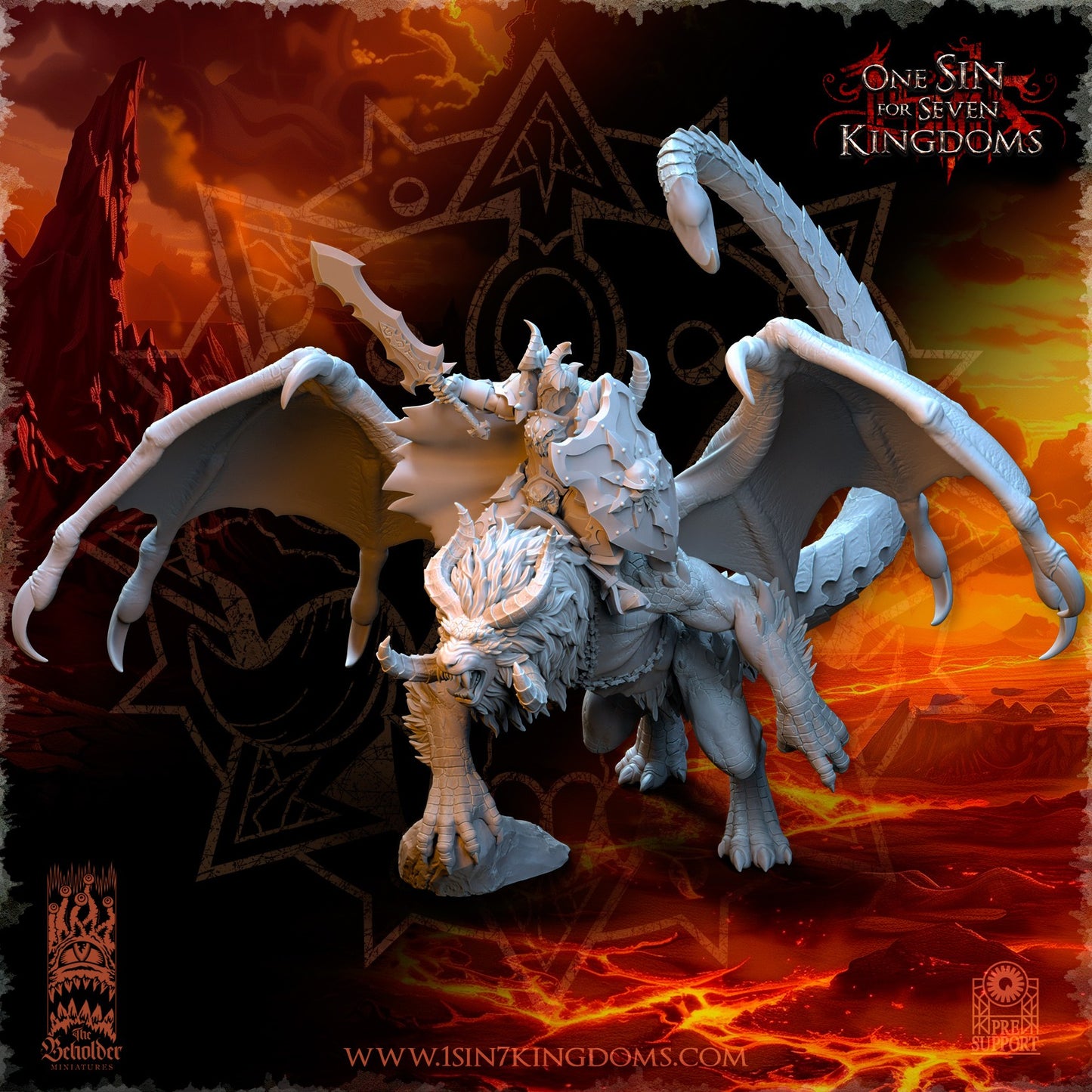 Miniatura Vrolok sobre Mantícora Reinos del Caos resina 32mm sin pintar - Drakholm