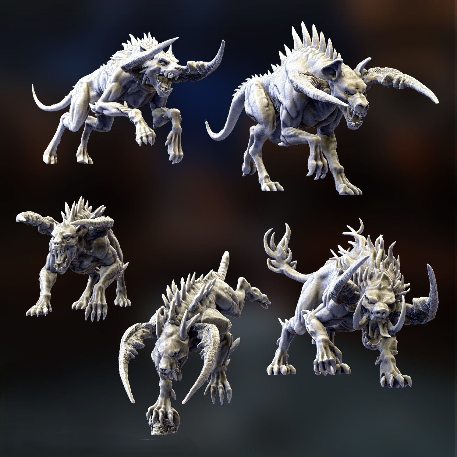 Miniatura Los Perros de la Ruina Reinos del Caos resina 32mm sin pintar - Drakholm