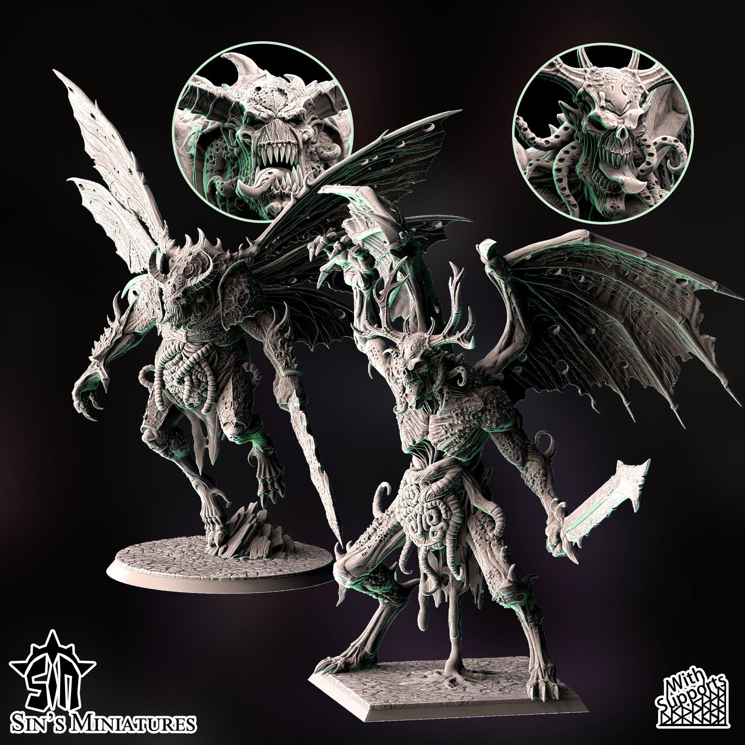 Miniatura Príncipes Demoniacos Alados de la Plaga Reinos del Caos resina 32mm sin pintar - Drakholm