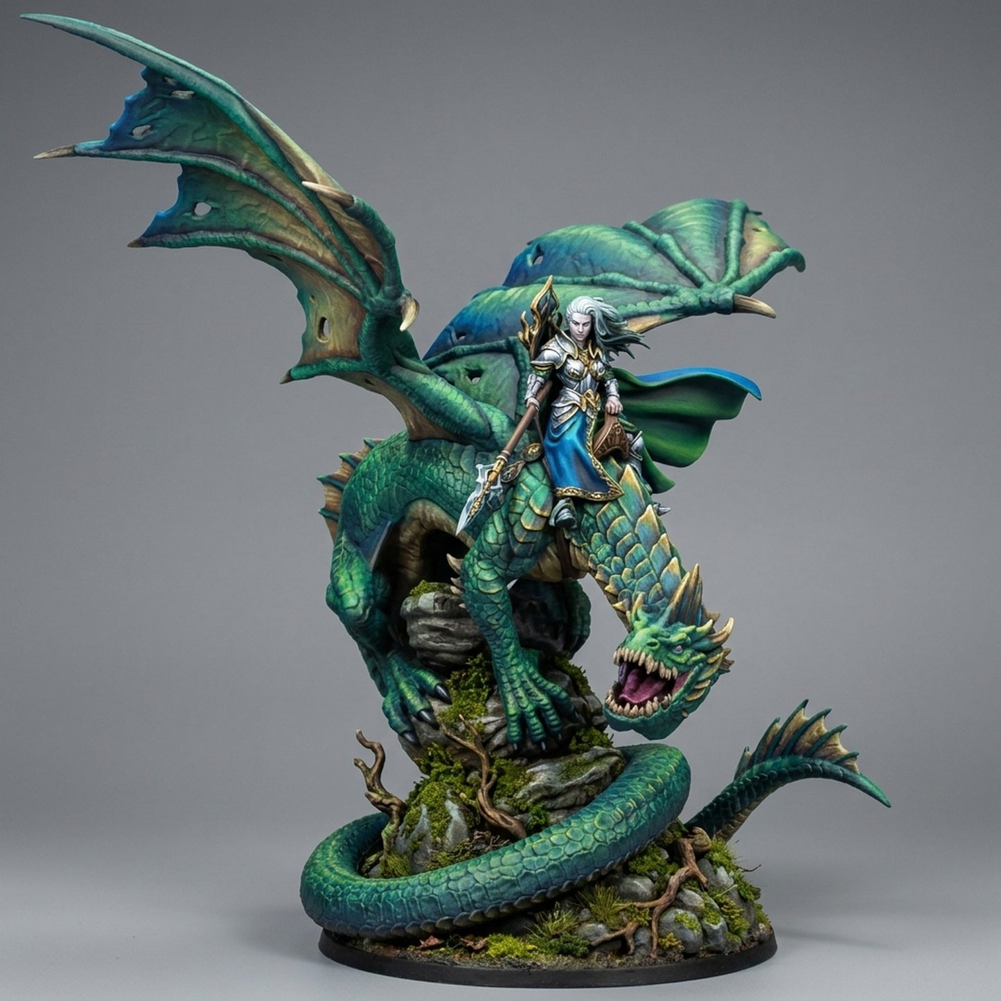 Miniatura Ynariel princesa de los elfos sobre dragón Altos Elfos resina 32mm sin pintar - Drakholm