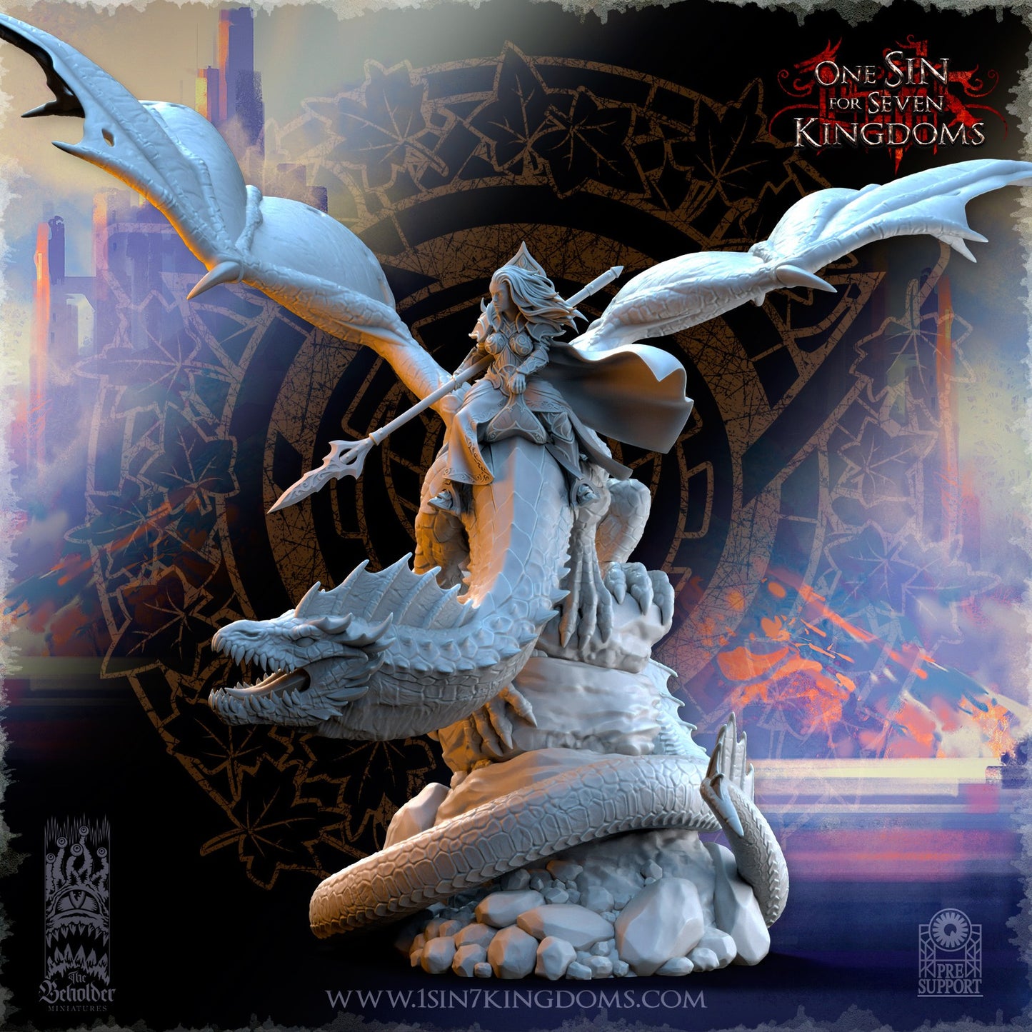 Miniatura Ynariel princesa de los elfos sobre dragón Altos Elfos resina 32mm sin pintar - Drakholm