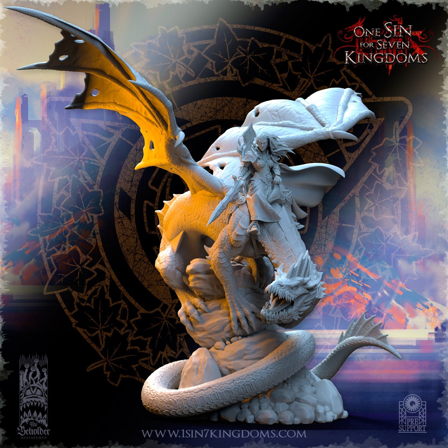Miniatura Ynariel princesa de los elfos sobre dragón Altos Elfos resina 32mm sin pintar - Drakholm