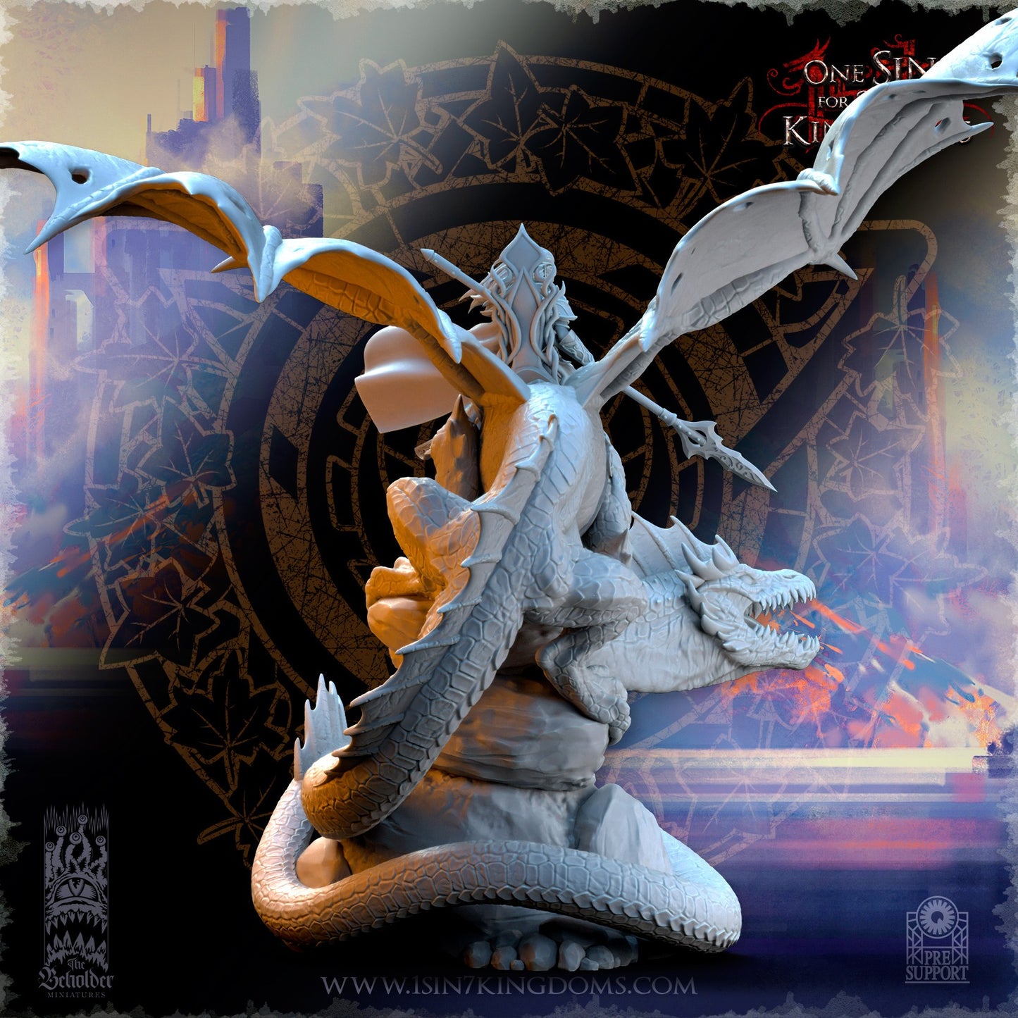 Miniatura Ynariel princesa de los elfos sobre dragón Altos Elfos resina 32mm sin pintar - Drakholm