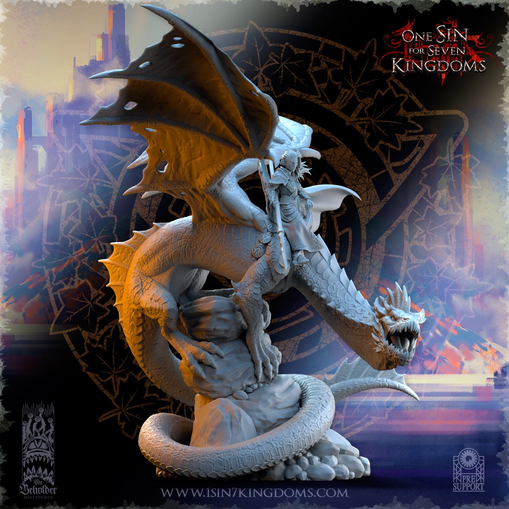 Miniatura Ynariel princesa de los elfos sobre dragón Altos Elfos resina 32mm sin pintar - Drakholm