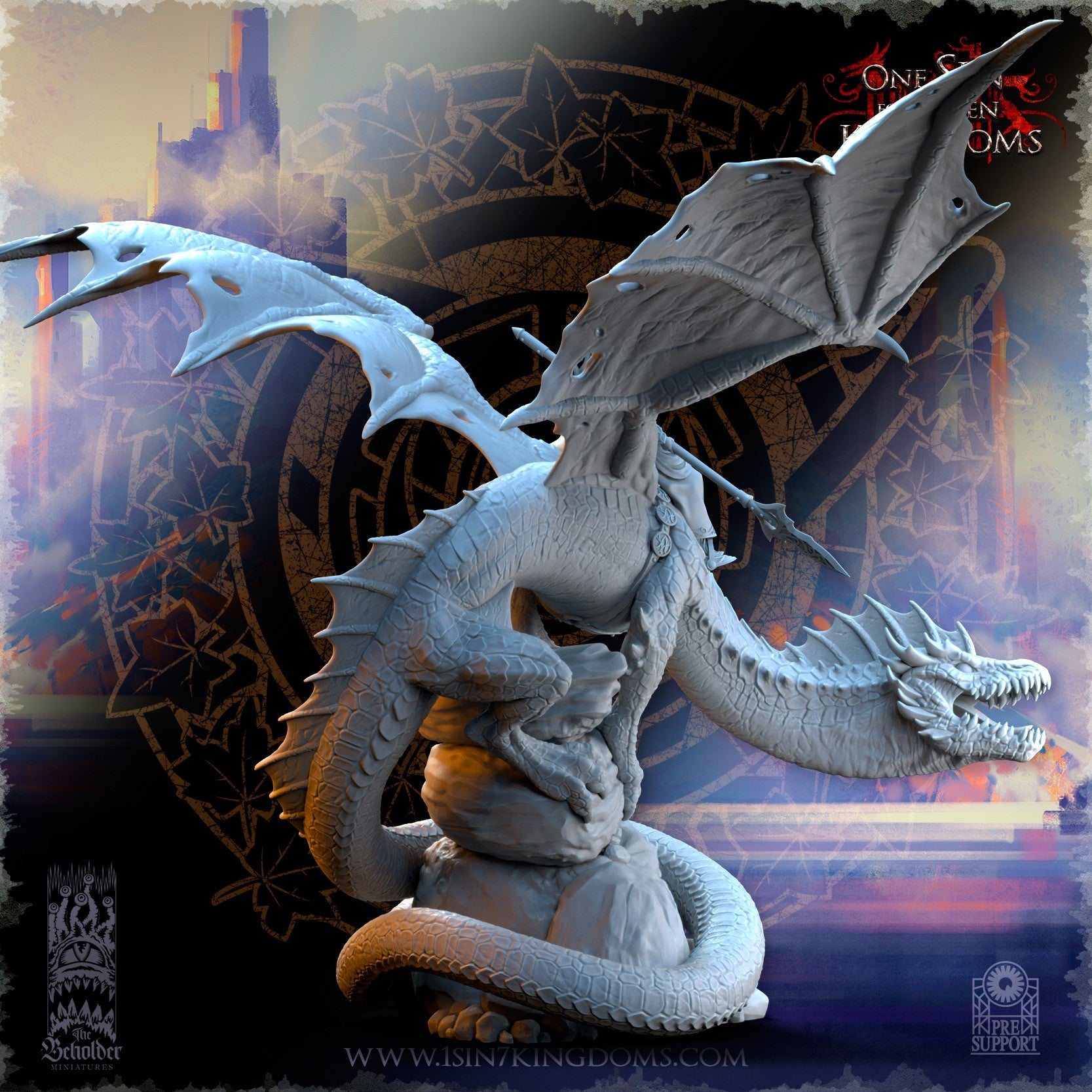 Miniatura Ynariel princesa de los elfos sobre dragón Altos Elfos resina 32mm sin pintar - Drakholm