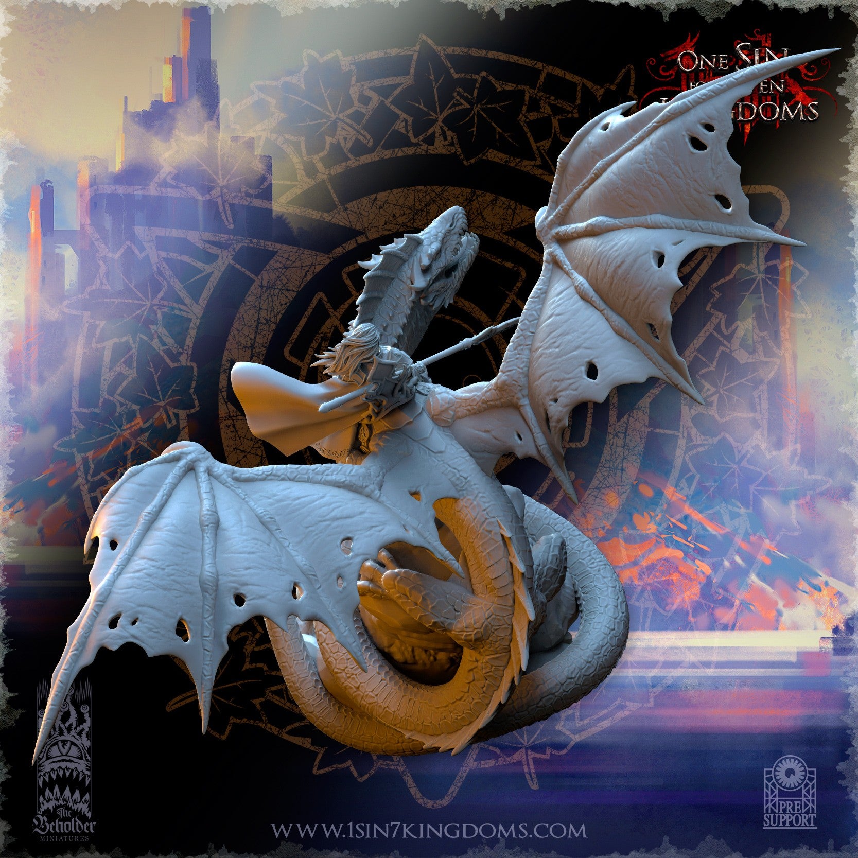 Miniatura Ynariel princesa de los elfos sobre dragón Altos Elfos resina 32mm sin pintar - Drakholm