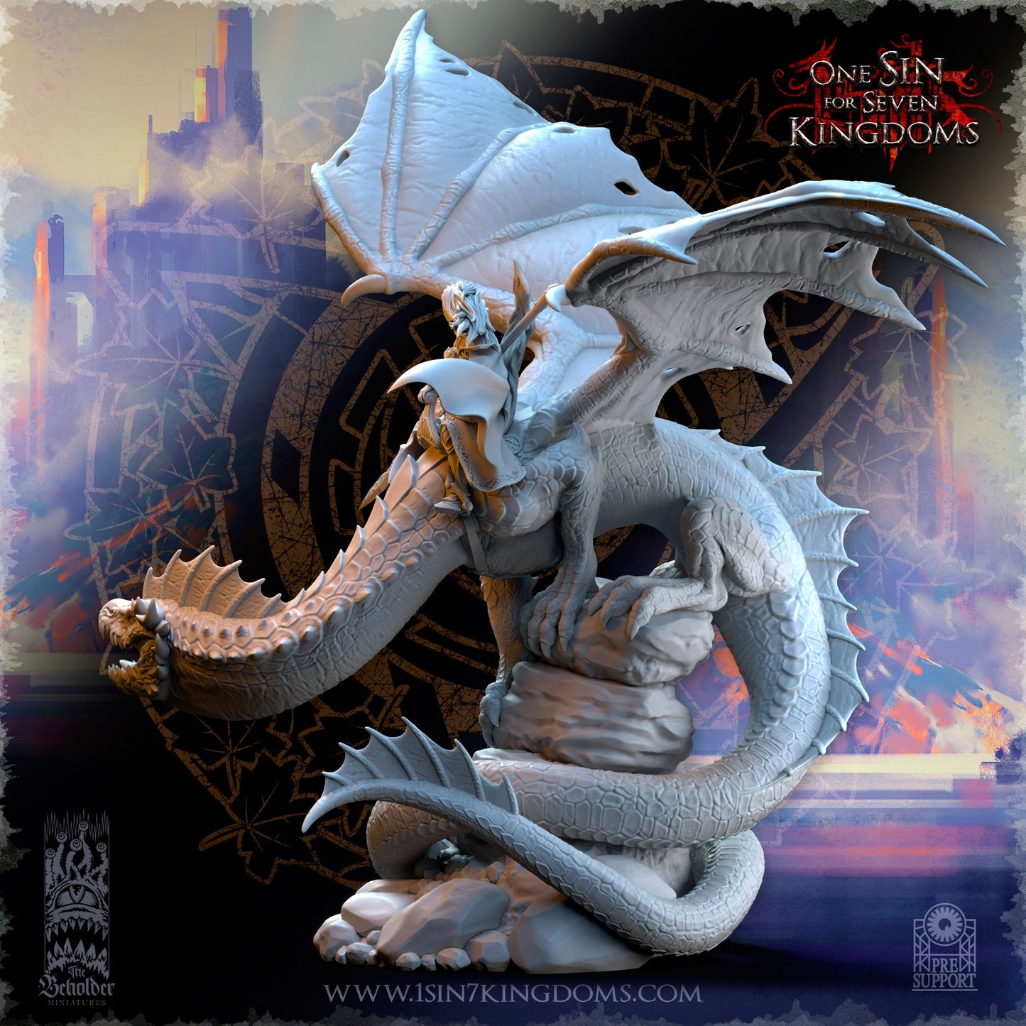 Miniatura Ynariel princesa de los elfos sobre dragón Altos Elfos resina 32mm sin pintar - Drakholm