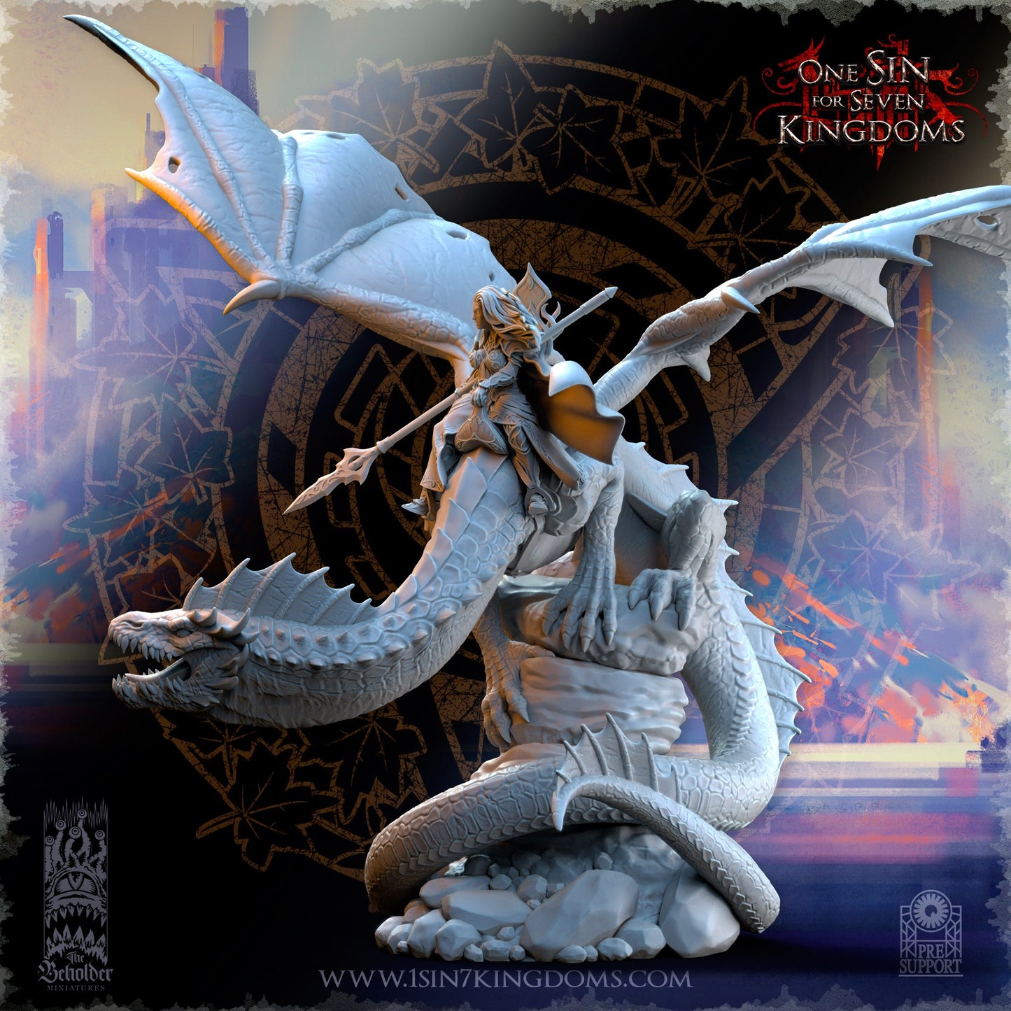 Miniatura Ynariel princesa de los elfos sobre dragón Altos Elfos resina 32mm sin pintar - Drakholm