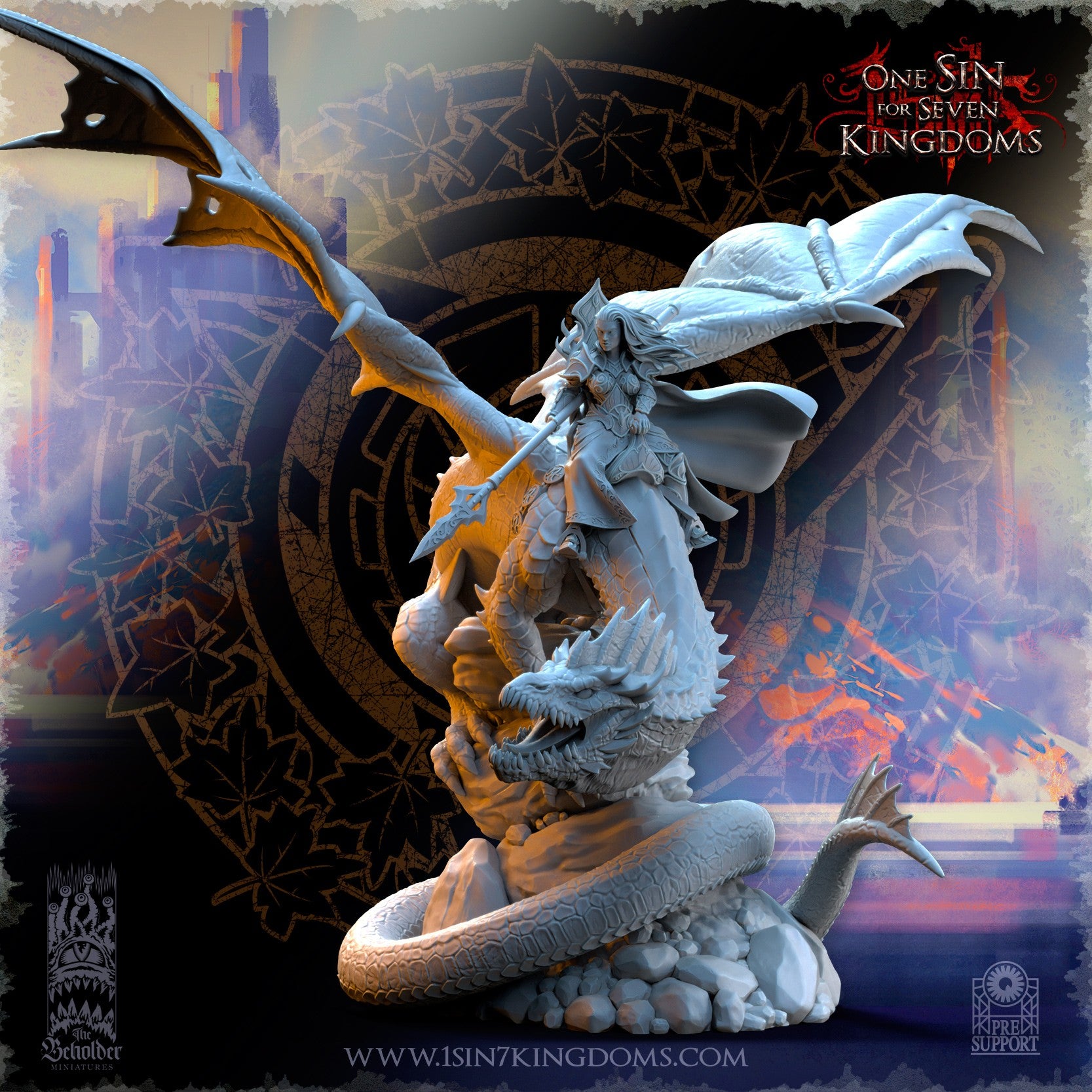 Miniatura Ynariel princesa de los elfos sobre dragón Altos Elfos resina 32mm sin pintar - Drakholm