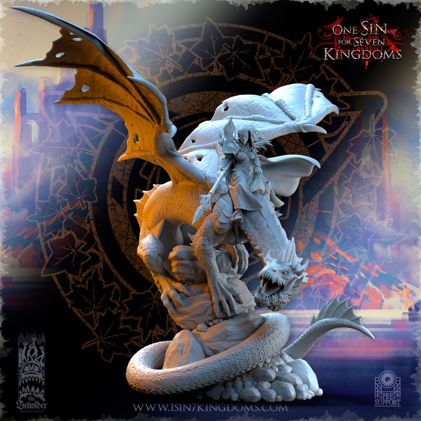 Miniatura Ynariel princesa de los elfos sobre dragón Altos Elfos resina 32mm sin pintar - Drakholm