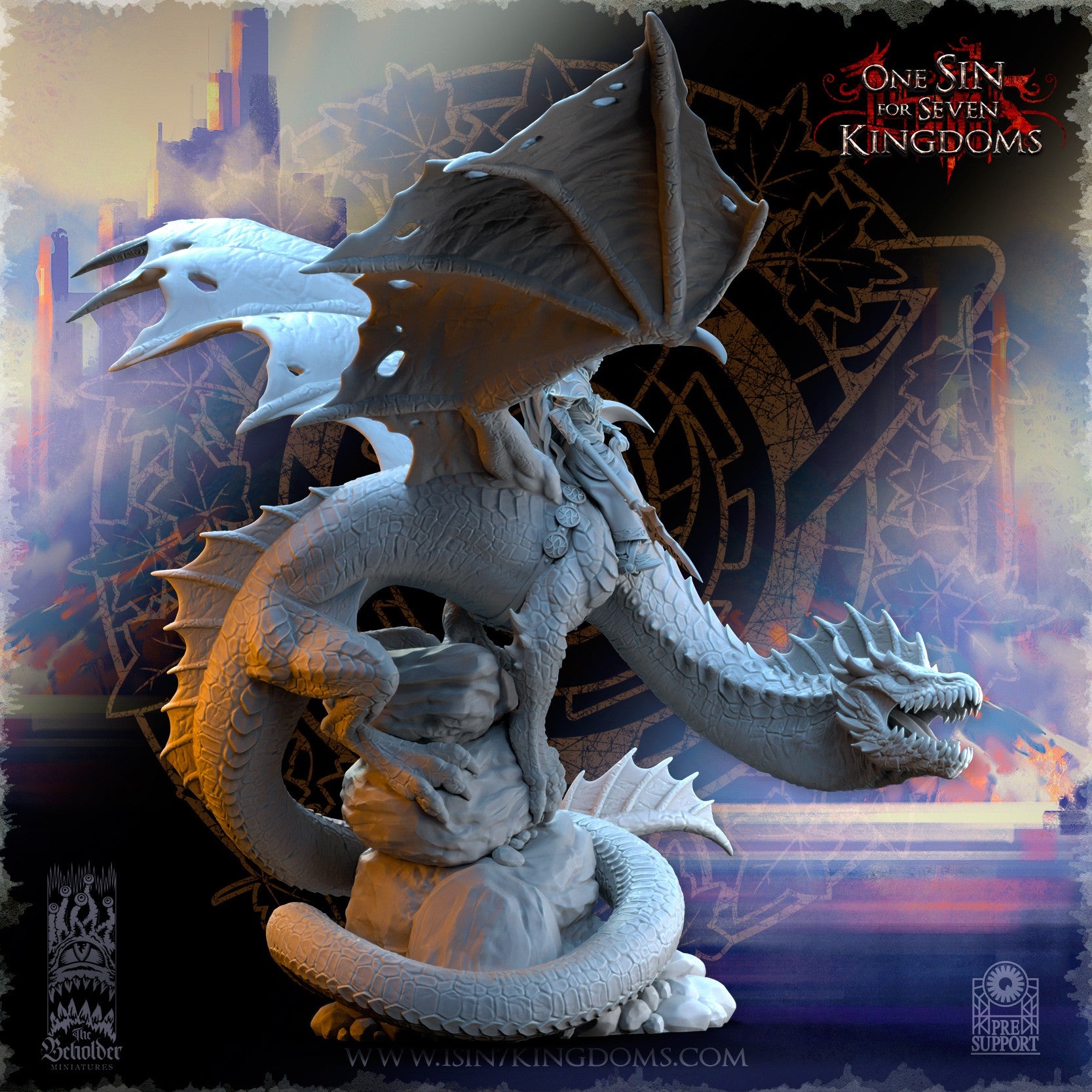 Miniatura Ynariel princesa de los elfos sobre dragón Altos Elfos resina 32mm sin pintar - Drakholm